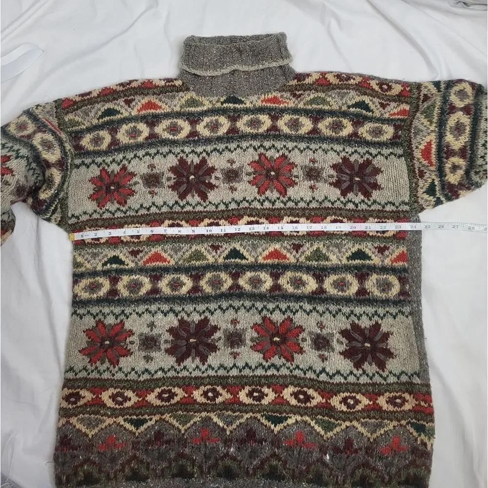 VINTAGE 90s Express fair isle wool angora mohair turtleneck oversized sweater M - Picture 8 of 10